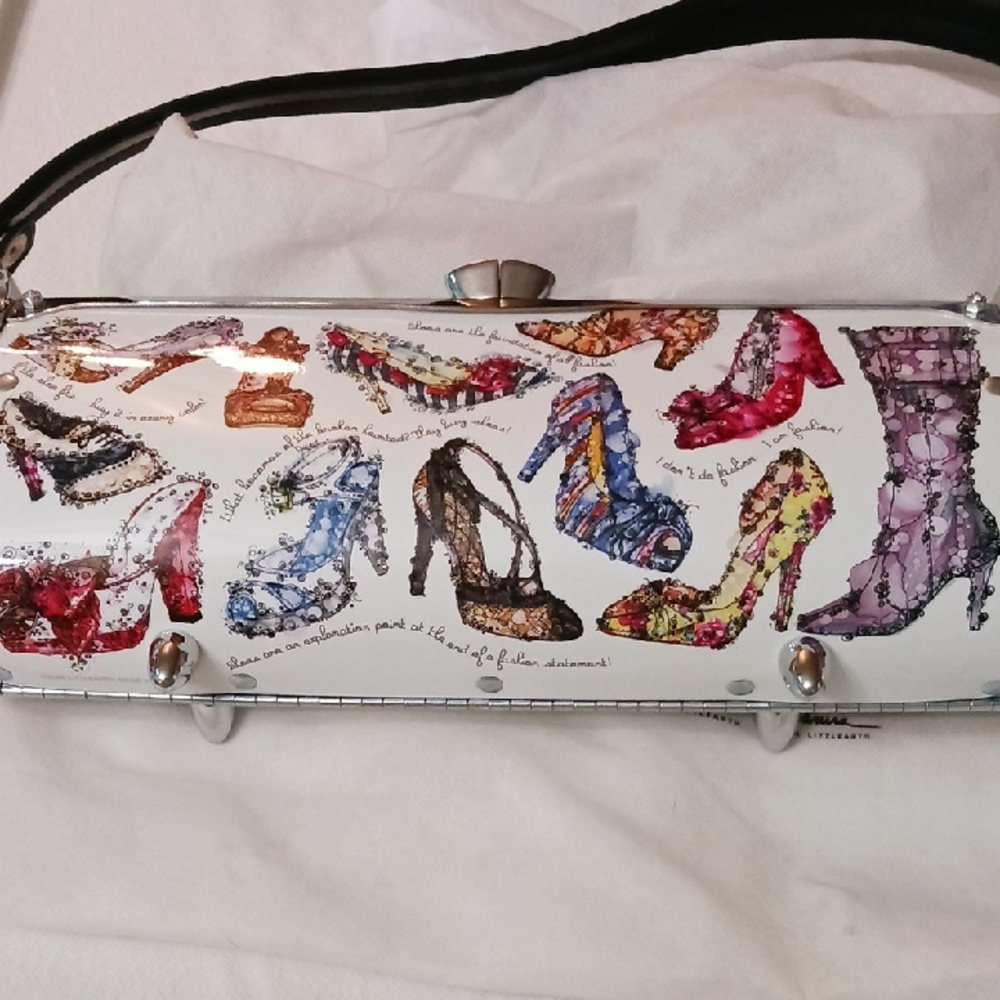 Little Earth White Clutch with Multicolor Shoe Design